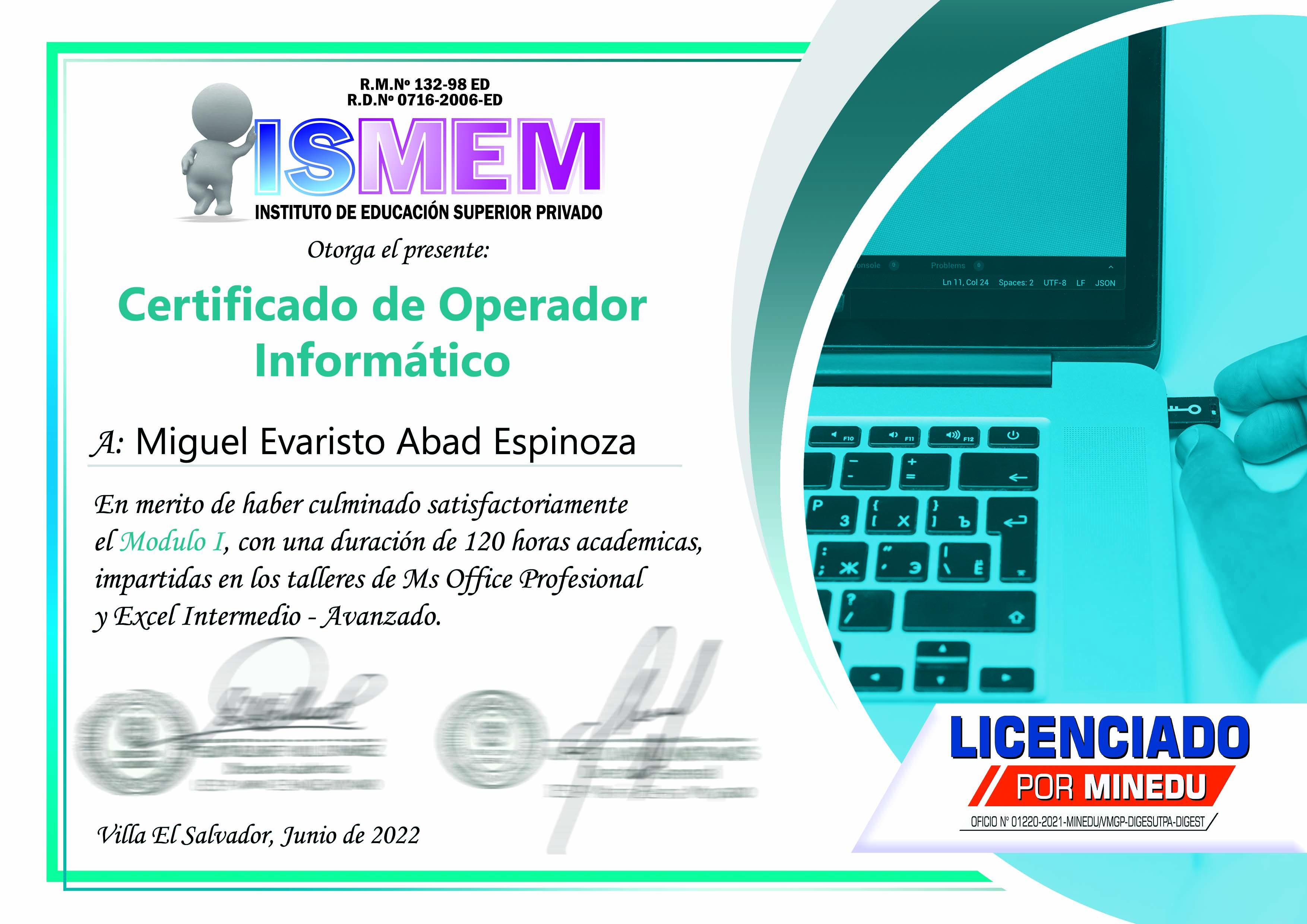 certificado de operador informatico